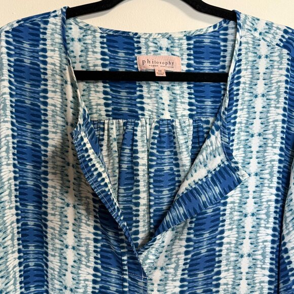 Philosophy Woman Blue/Teal Tie Dye Striped Tunic Pullover Long Sleeve Blouse Top - Picture 4 of 6